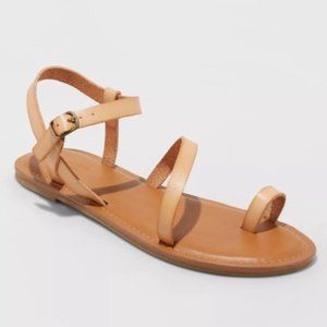 Universal Thread Women's Tera Tan Naked Faux Leather Ankle Strappy Sandals